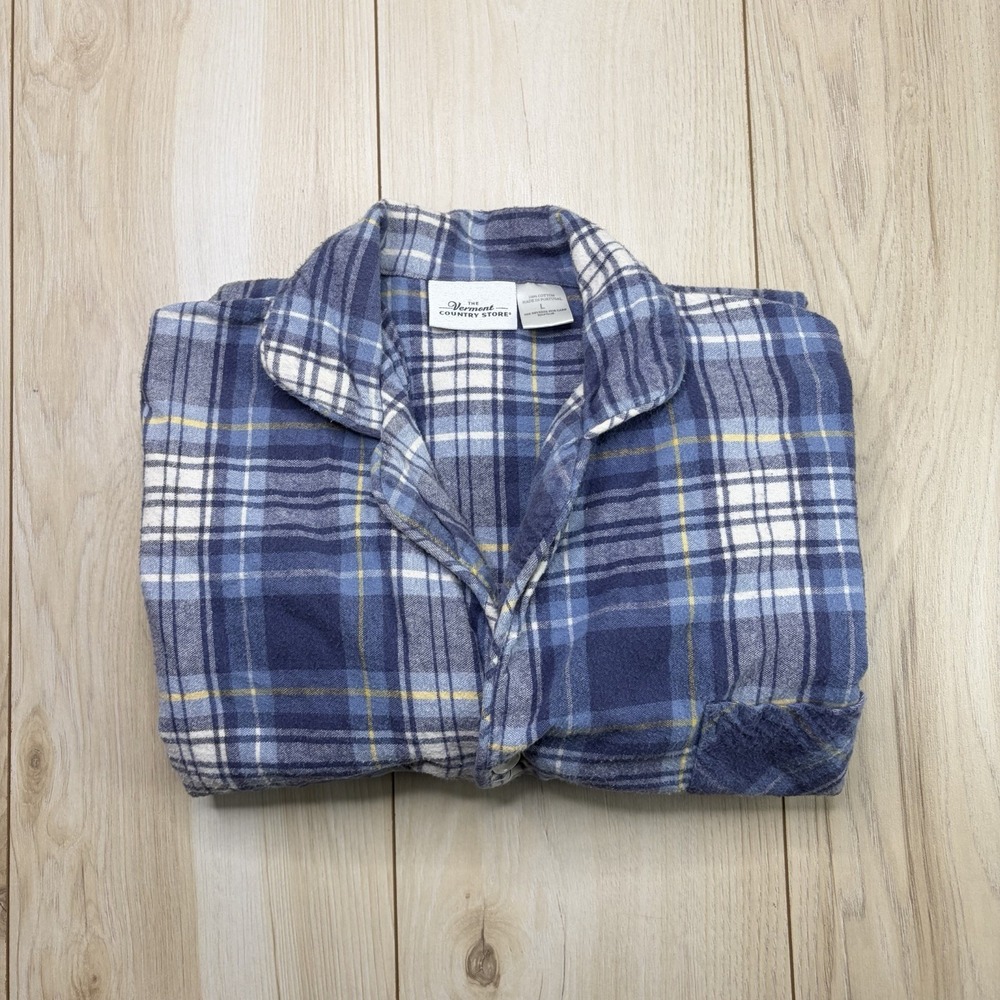 The Vermont Country Store Men's Cotton Blue Plaid Flannel Top Size Large